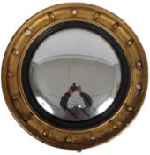 19TH CENTURY REGENCY GILT WOOD CONVEX WALL MIRROR