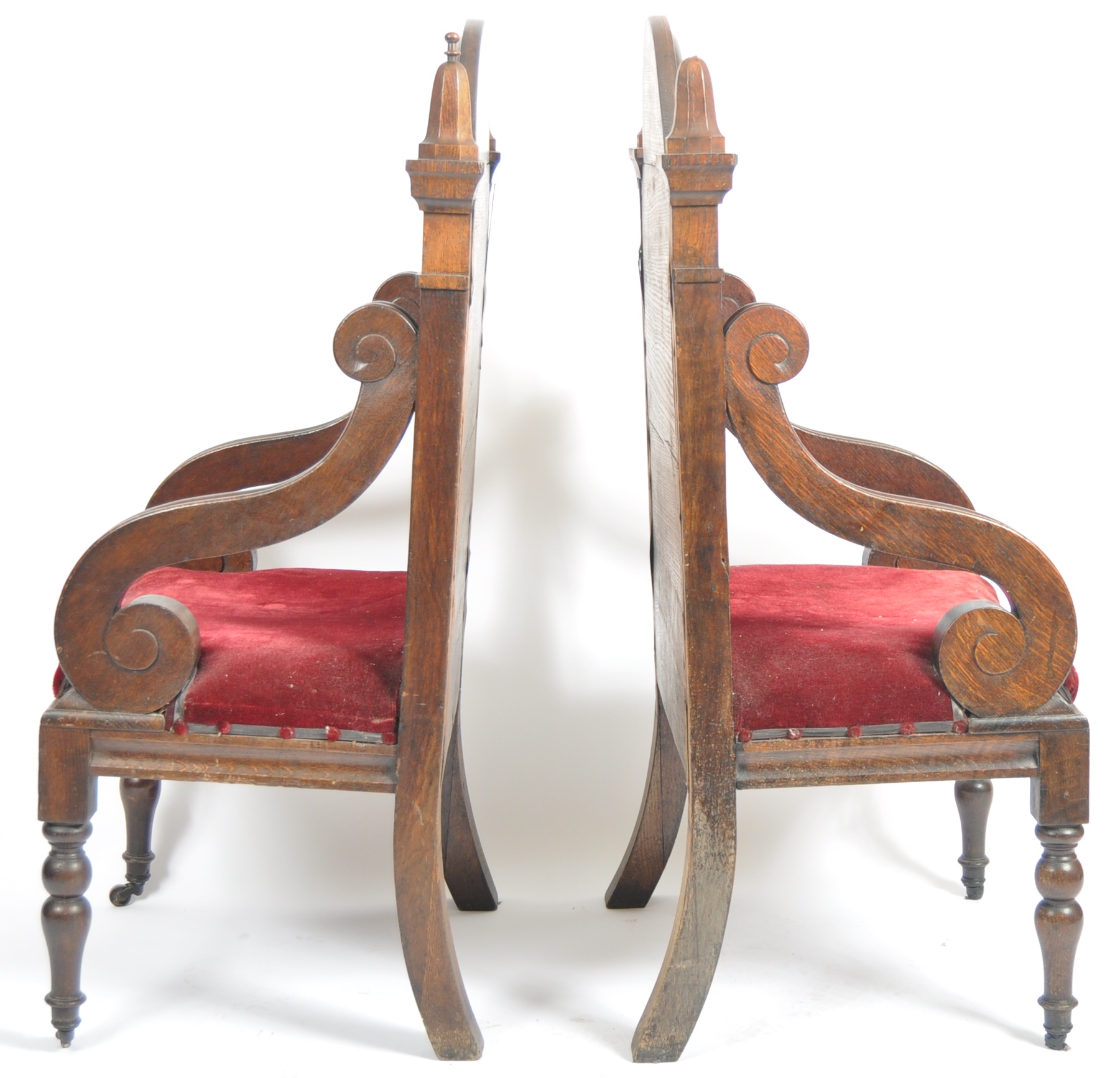 PAIR OF 19TH CENTURY GOTHIC OAK THRONE ARMCHAIRS - Image 7 of 8