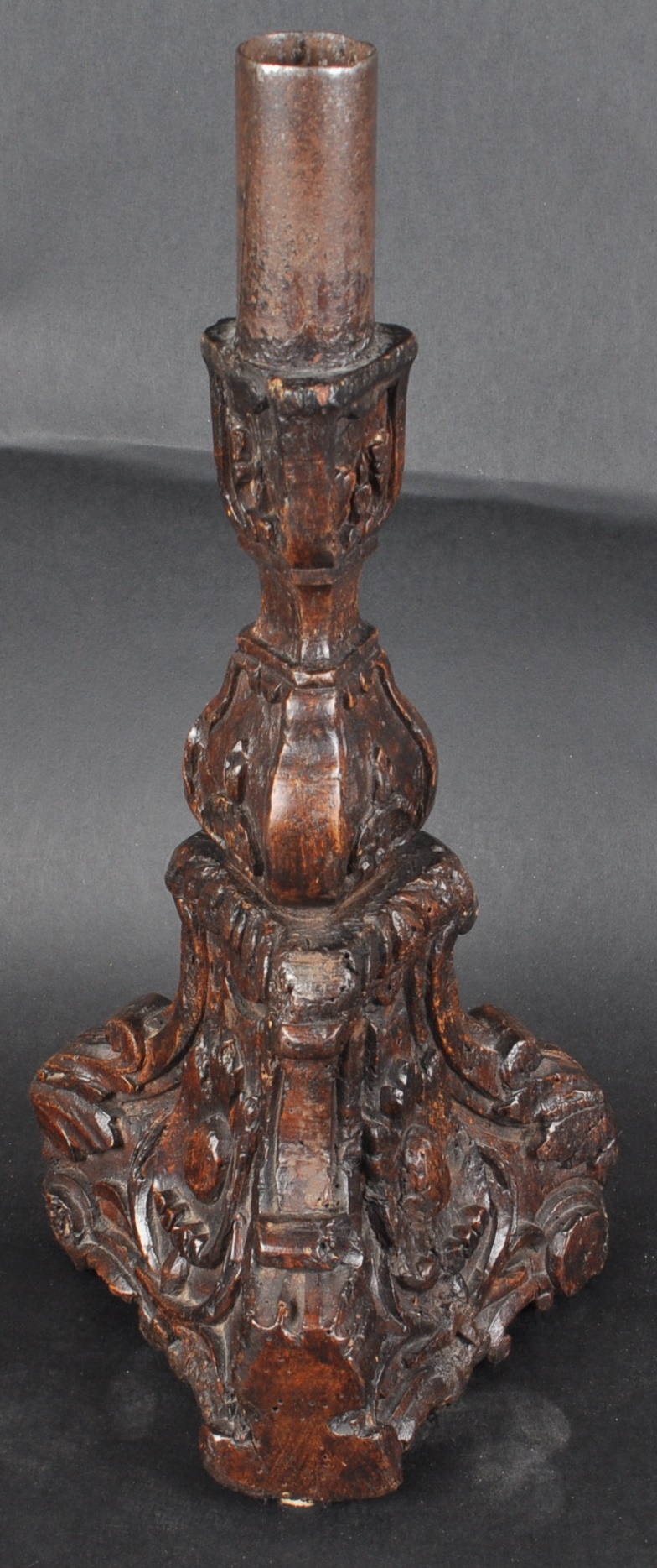 EARLY 18TH CENTURY OAK CARVED CHURCH ALTAR CANDLE HOLDER - Image 2 of 6