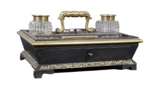 19TH CENTURY REGENCY EBONISED AND BOULLE WORK DESK TIDY