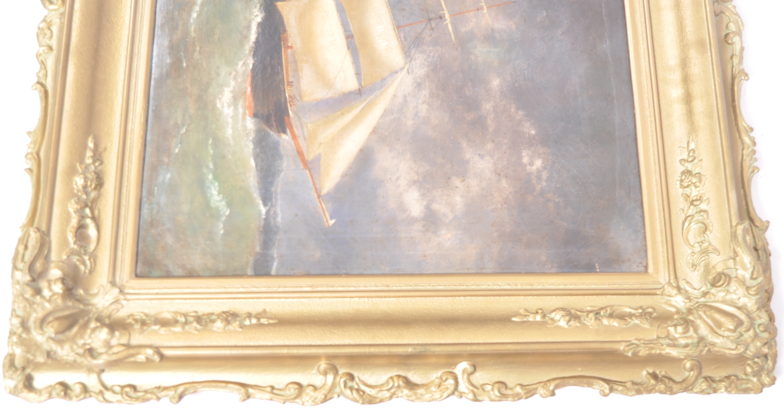 LARGE 19TH CENTURY OIL ON CANVAS SHIP PAINTING - Image 4 of 6