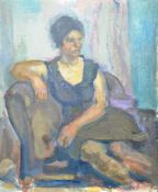 DORIAN LEVINE (20TH CENTURY) PORTRAIT STUDY OF A SEATED LADY