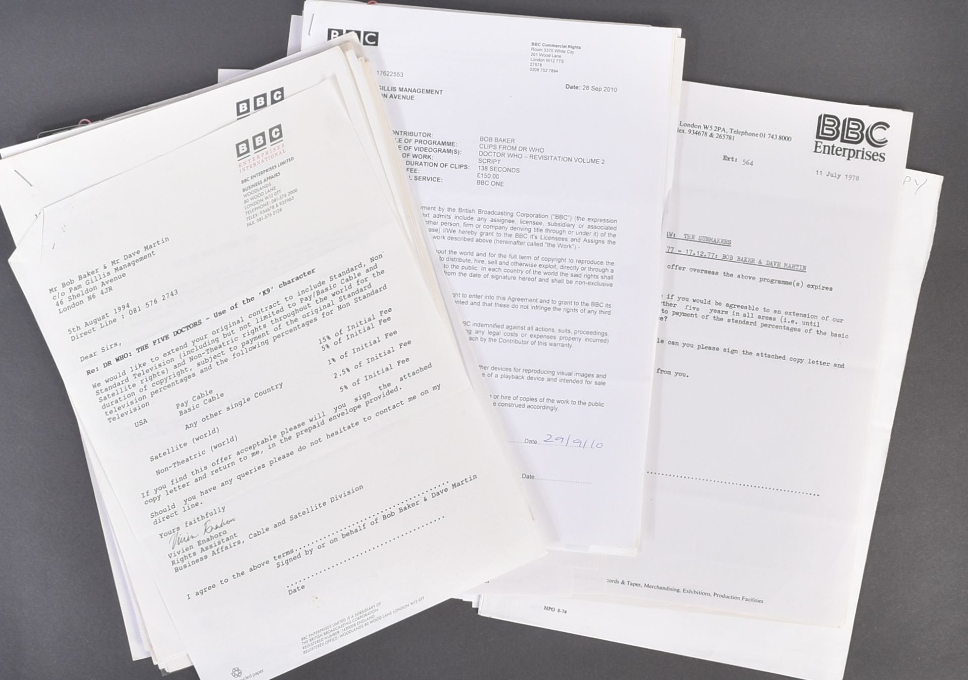 ESTATE OF BOB BAKER - DOCTOR WHO - CONTRACTS