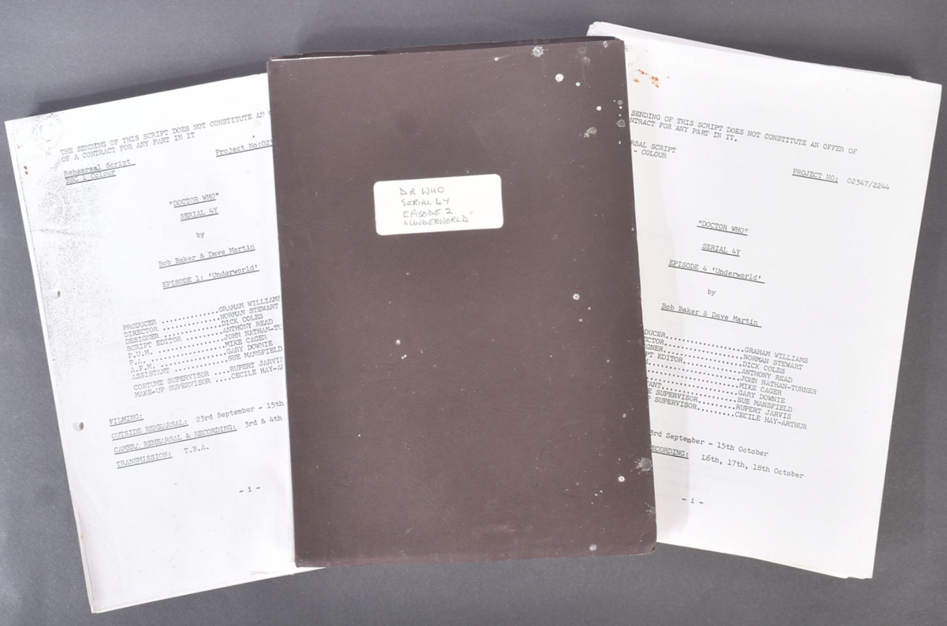 ESTATE OF BOB BAKER - DOCTOR WHO - BAKER'S PERSONAL SCRIPT