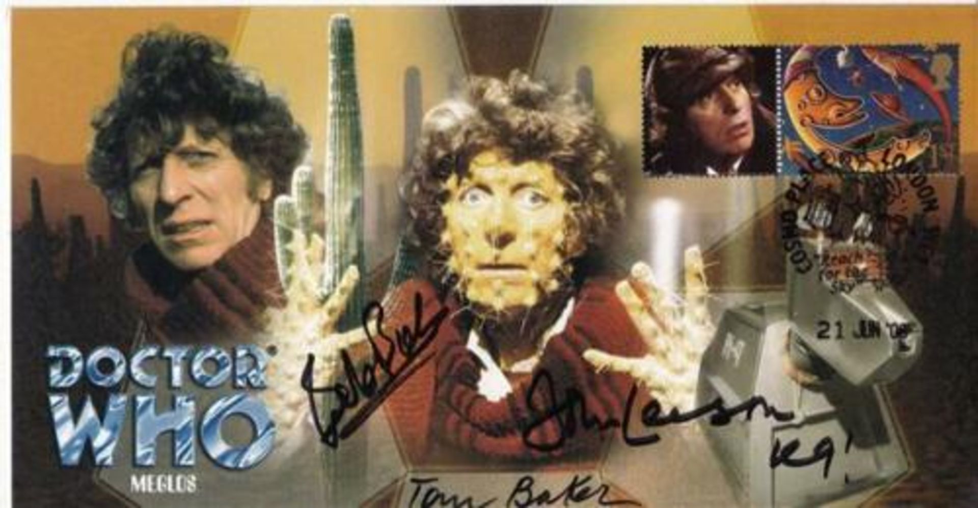 DOCTOR WHO - BOB BAKER, TOM BAKER & JOHN LEESON SIGNED FDC