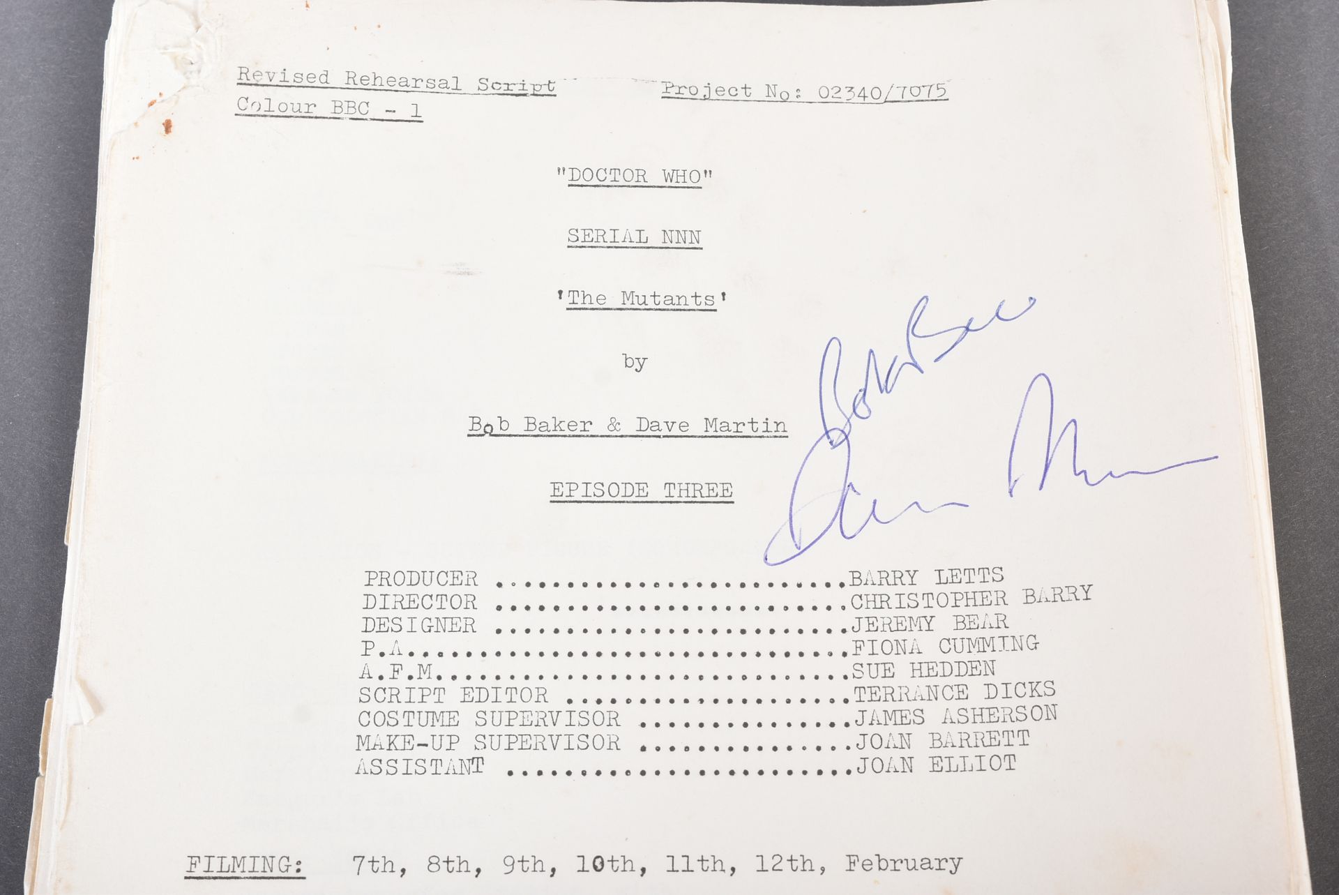 ESTATE OF BOB BAKER - DOCTOR WHO - BAKER'S PERSONAL SCRIPT - Bild 2 aus 5