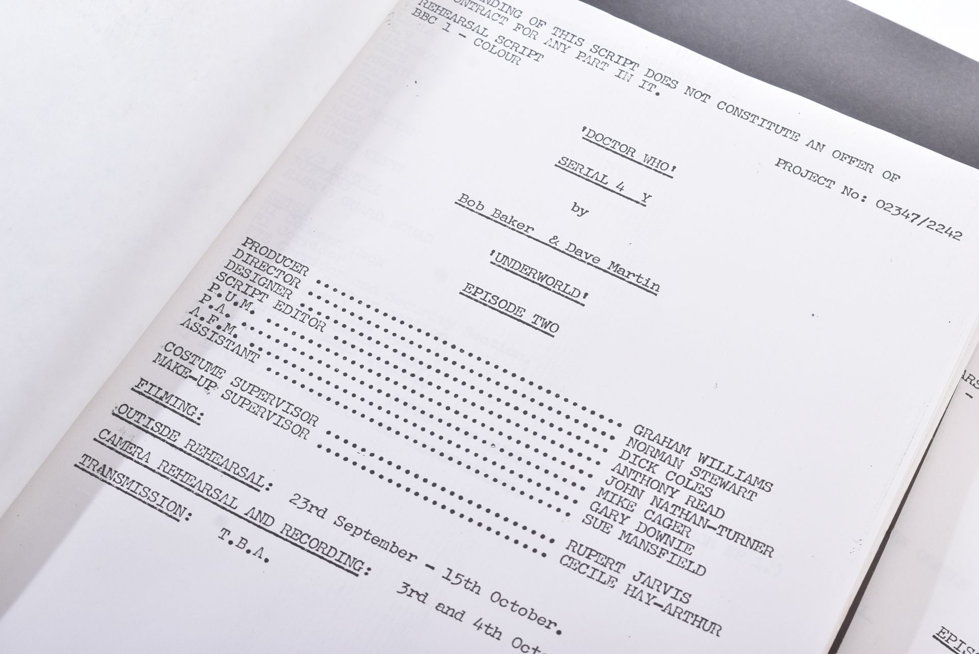 ESTATE OF BOB BAKER - DOCTOR WHO - BAKER'S PERSONAL SCRIPT - Image 3 of 8