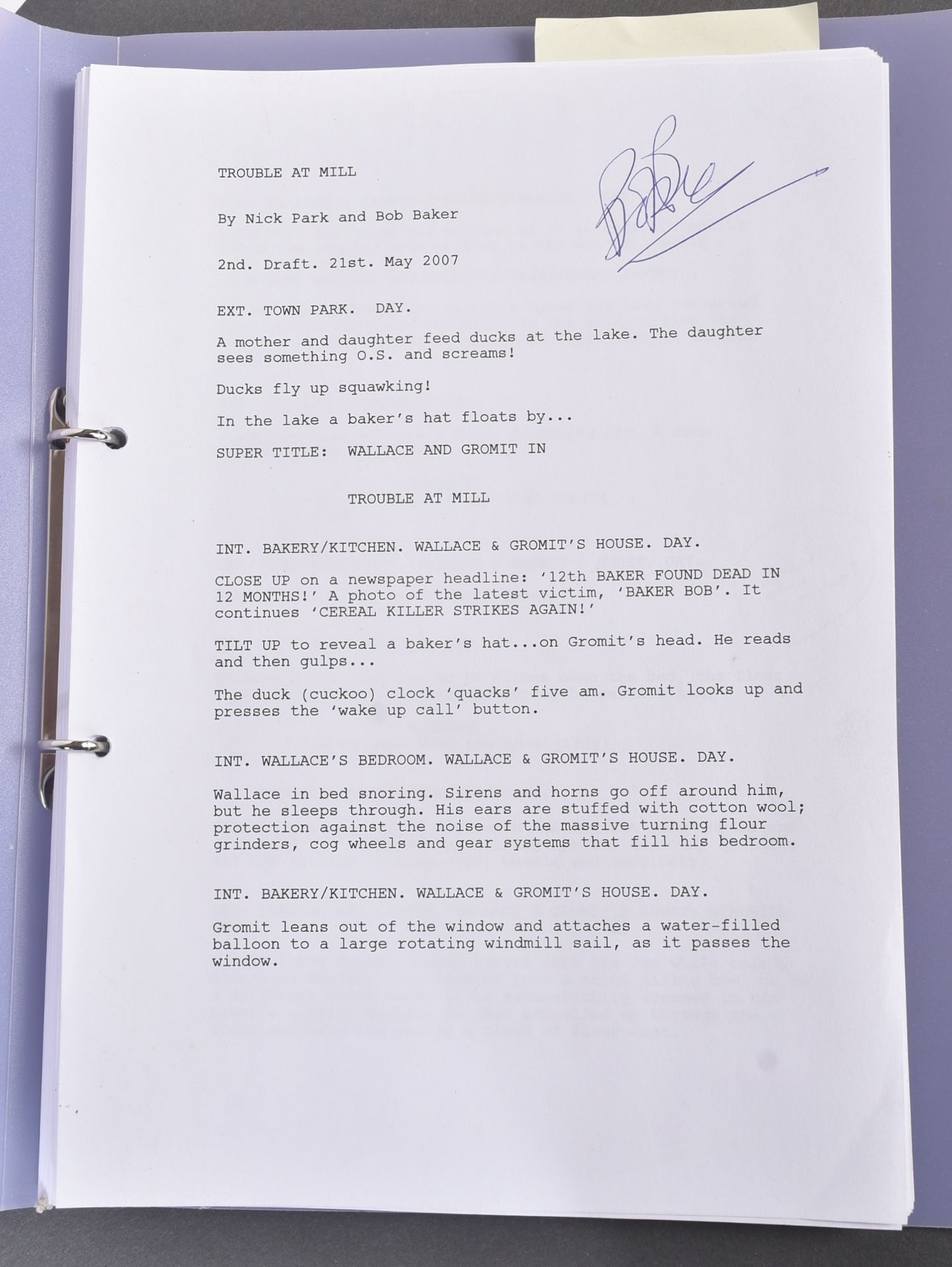 ESTATE OF BOB BAKER - WALLACE & GROMIT - ORIGINAL SCRIPTS