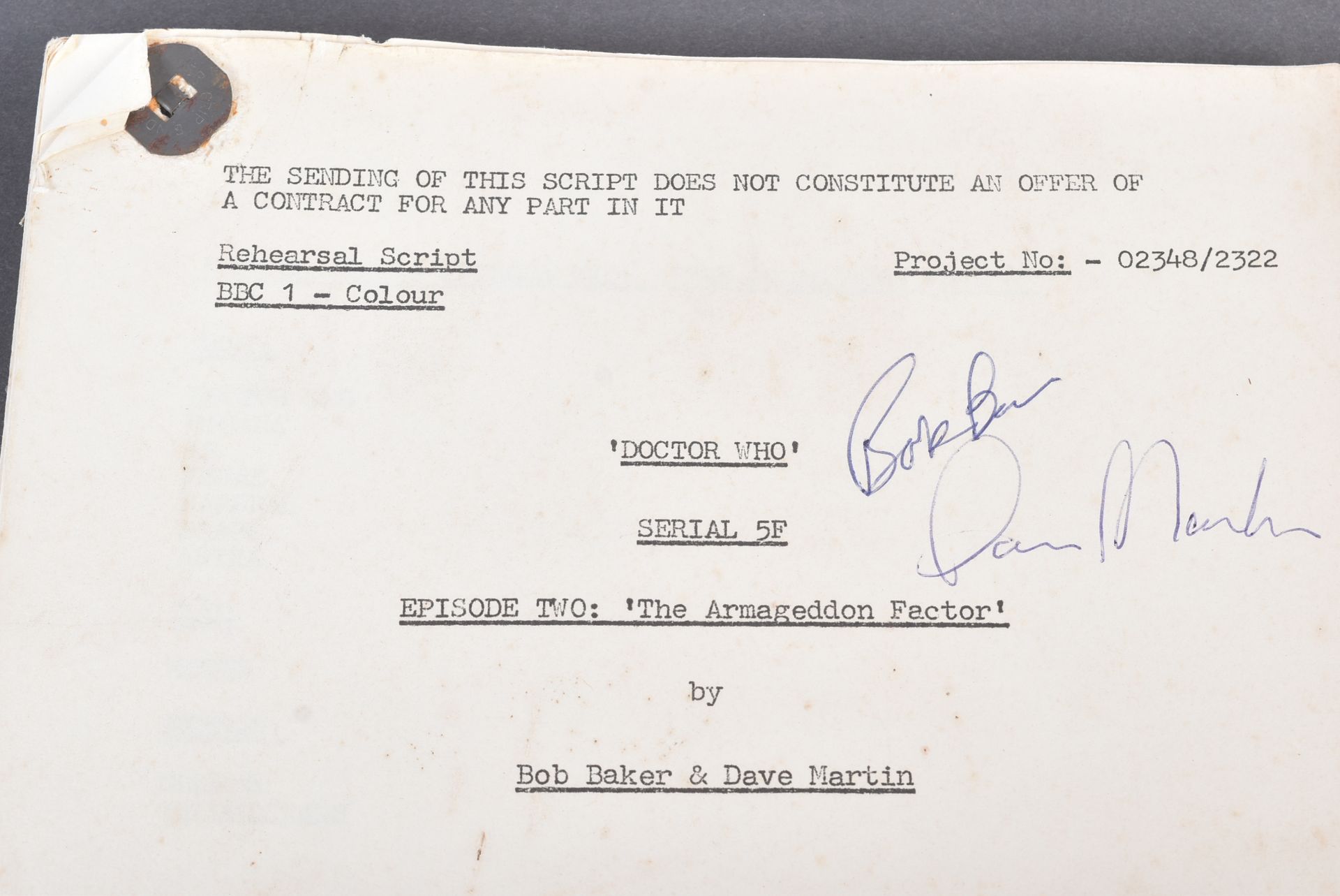 ESTATE OF BOB BAKER - DOCTOR WHO - BAKER'S PERSONAL SCRIPT - Bild 2 aus 5