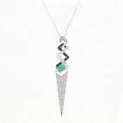 925 SILVER CUBIC ZIRCONIA ENAMEL & GREEN STONE PENDANT & CHAIN