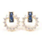 GOLD PLATED BLUE & WHITE STONE EARRINGS - STUD & CLIP ON