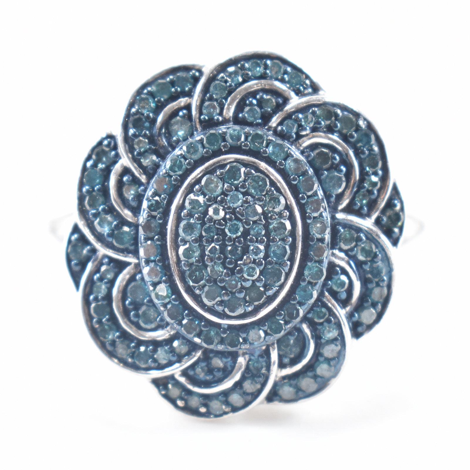 SILVER & BLUE DIAMOND FLORAL CUSTER RING