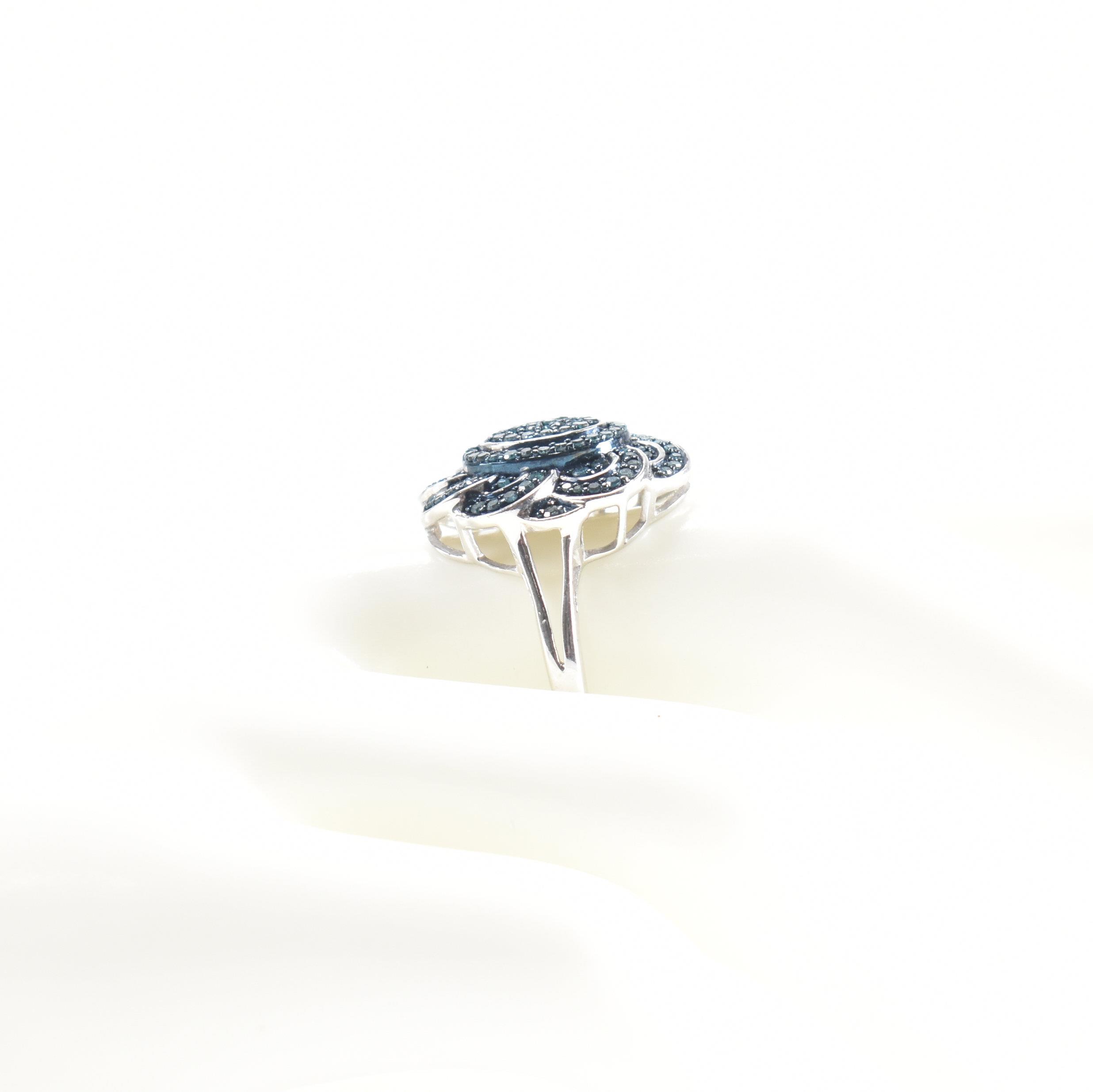 SILVER & BLUE DIAMOND FLORAL CUSTER RING - Image 8 of 11