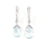 PAIR OF WHITE GOLD AQUAMARINE & DIAMOND DROP EARRINGS