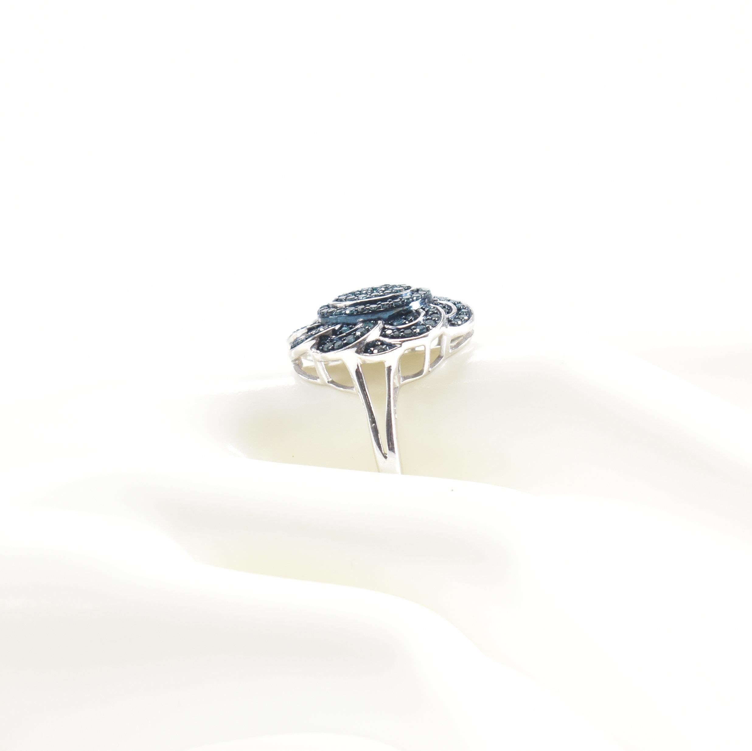 SILVER & BLUE DIAMOND FLORAL CUSTER RING - Image 9 of 11