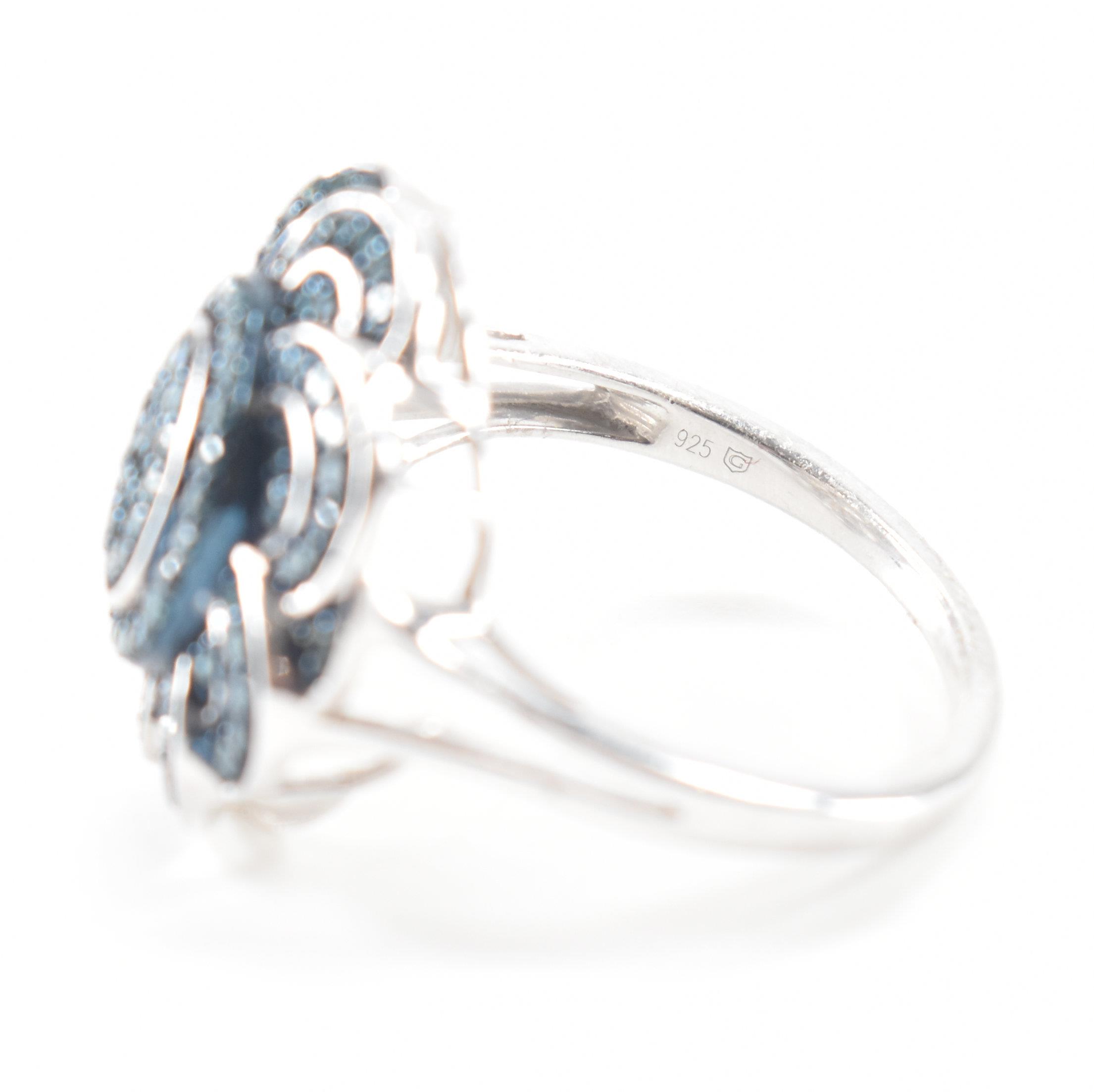 SILVER & BLUE DIAMOND FLORAL CUSTER RING - Image 7 of 11