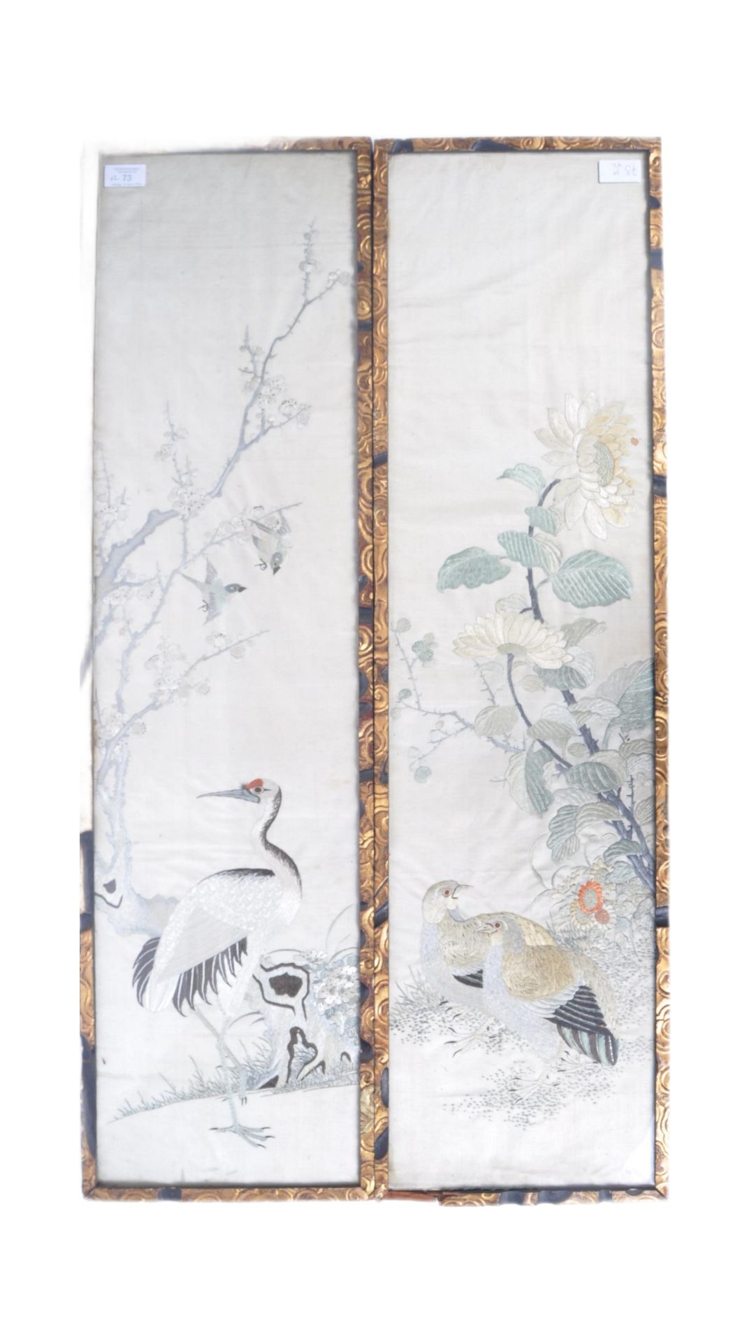 PAIR OF EARLY 20TH CENTURY CHINESE ORNAMENTAL SILK ON PANELS