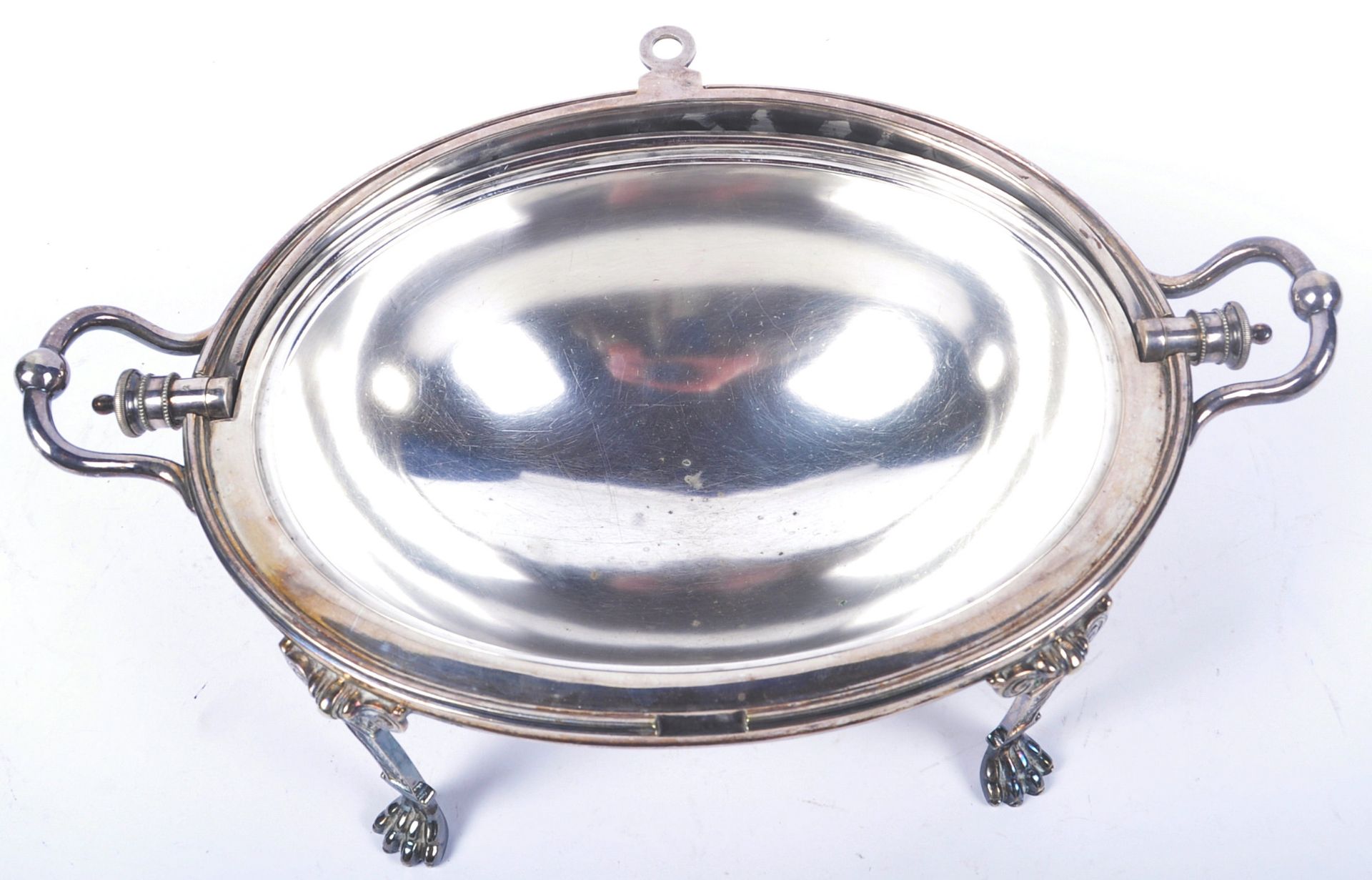 19TH CENTURY LARGE SILVER PLATE HOLLOW WARE MUFFIN WARMER - Image 4 of 5