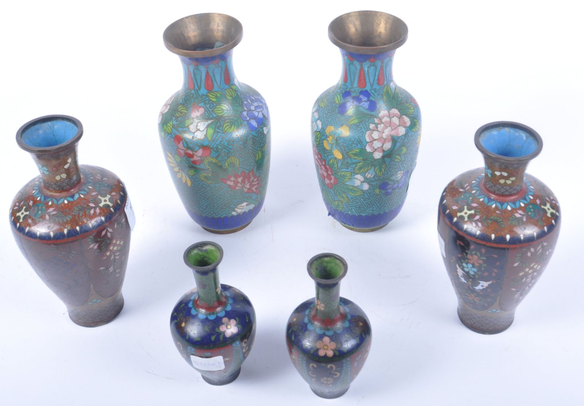 COLLECTION OF CHINESE 20TH CENTURY BRASS AND ENAMEL VASES - Image 2 of 6