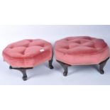 PAIR QUEEN ANNE REVIVAL CIRCA 1950s UPHOLSTERED OTTOMANS