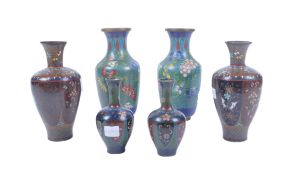 COLLECTION OF CHINESE 20TH CENTURY BRASS AND ENAMEL VASES