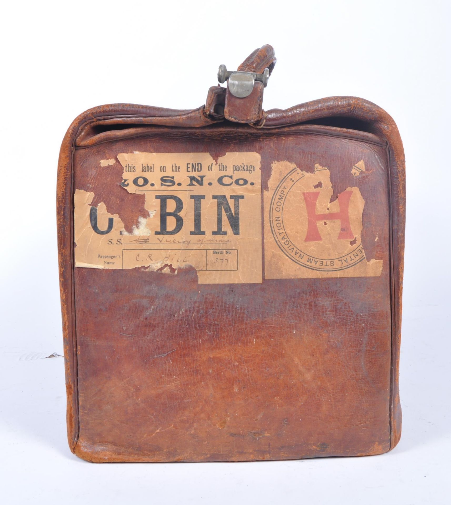 VINTAGE EARLY 20th CENTURY LEATHER CABIN BAG - Image 3 of 8
