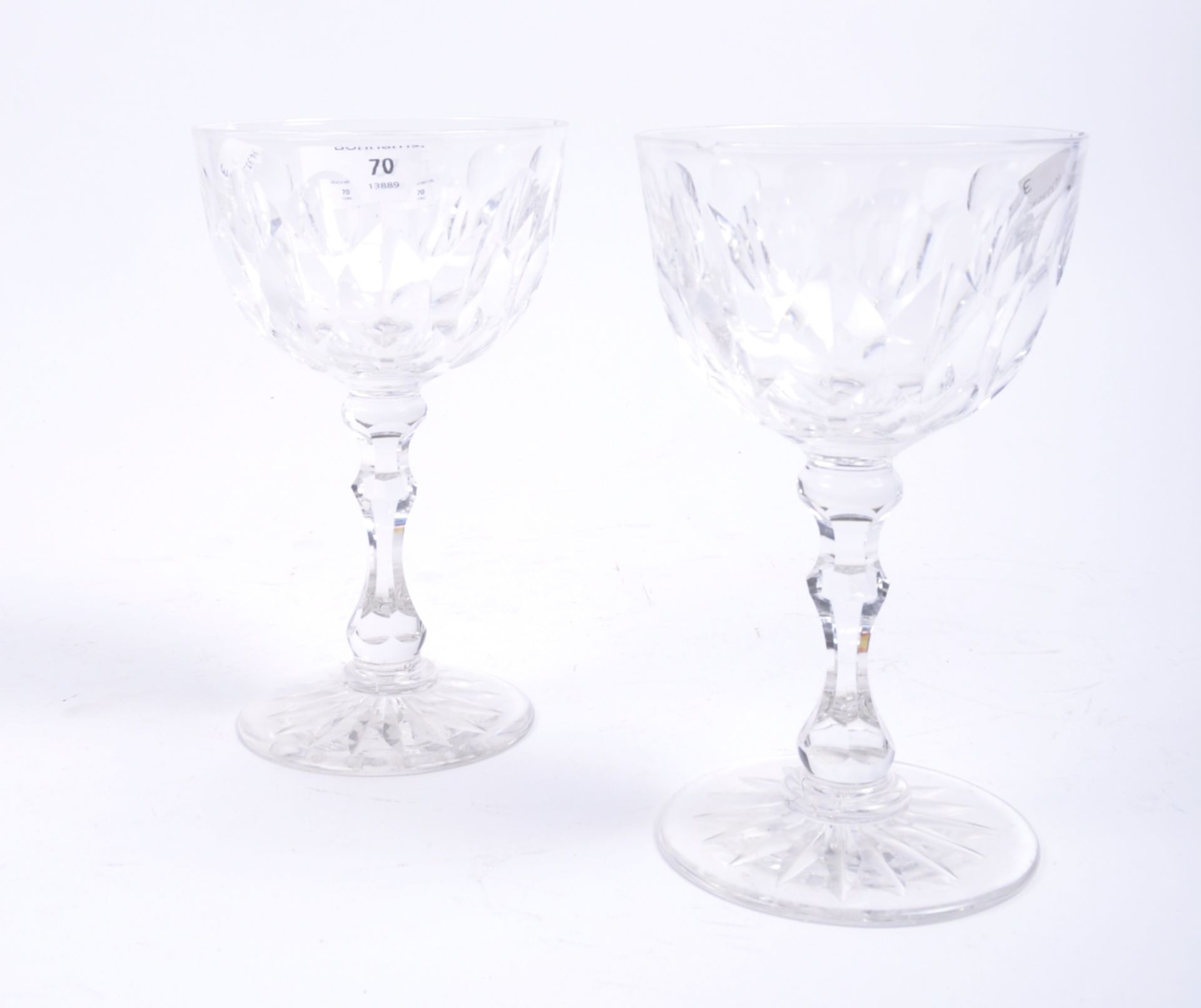 PAIR OF LATE 19TH CENTURY FACET CUT GLASS WINE GOBLETS - Image 4 of 5