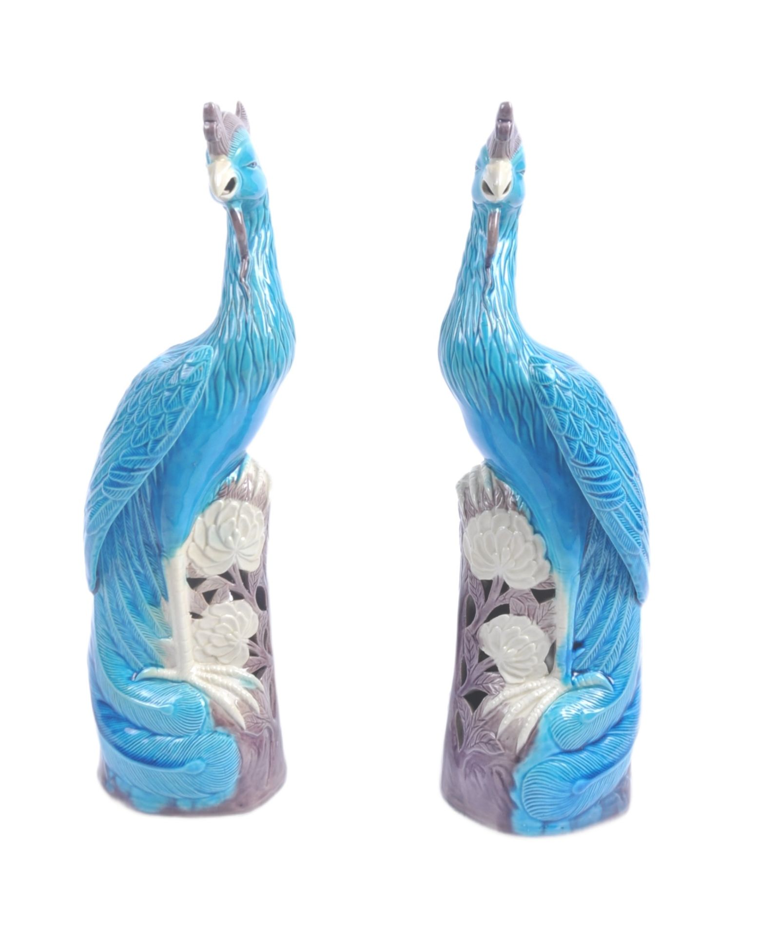 PAIR OF CHINESE 20TH CENTURY POTTERY BIRDS OF PARADISE