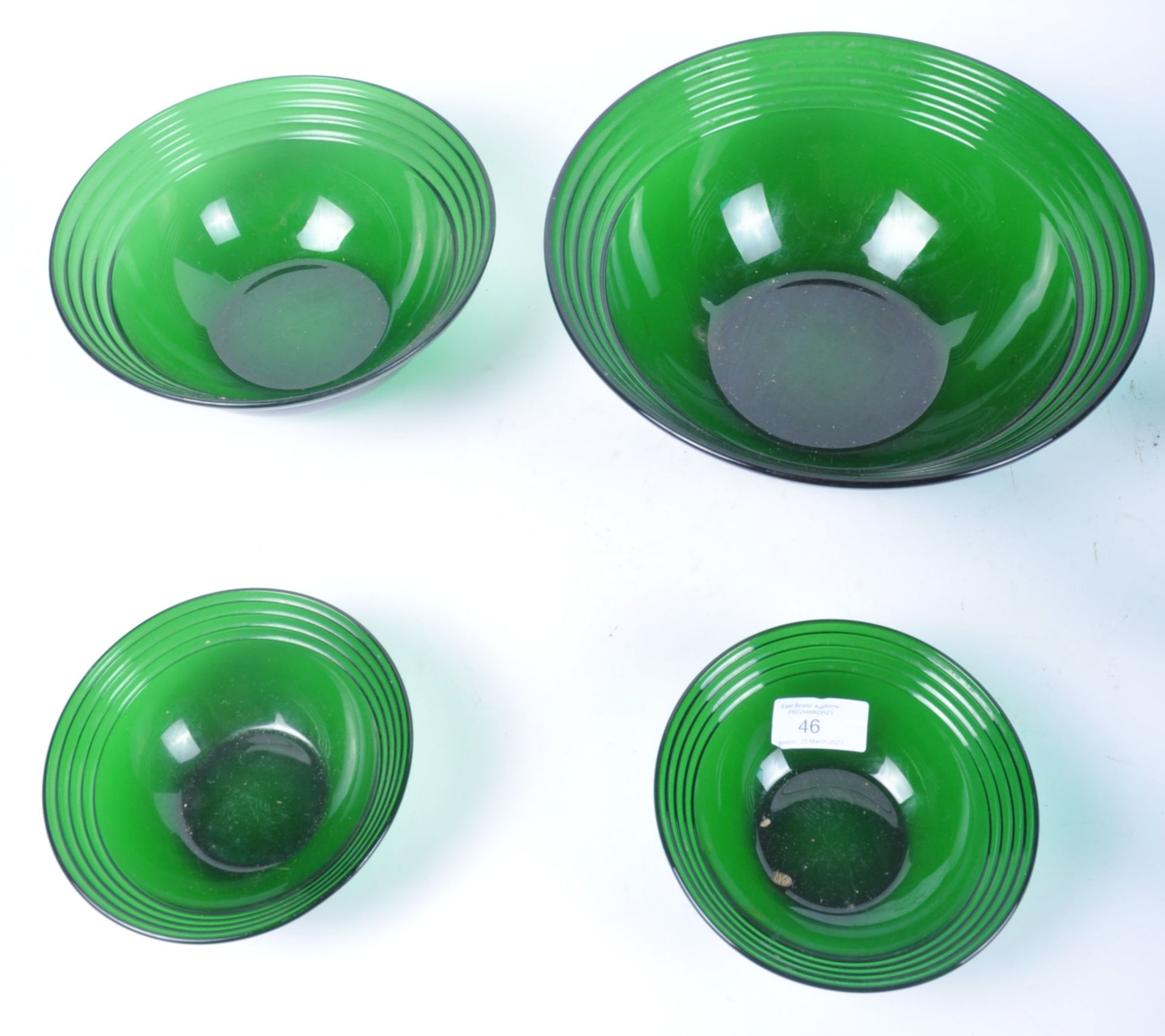 SERIES OF 3 EARLY 20TH CENTURY GREEN GLASS GRADUATING BOWLS - Image 3 of 4