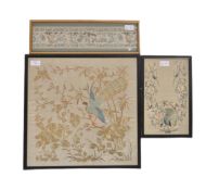 THREE VINTAGE CHINESE EMBROIDERED SILK ON PANELS