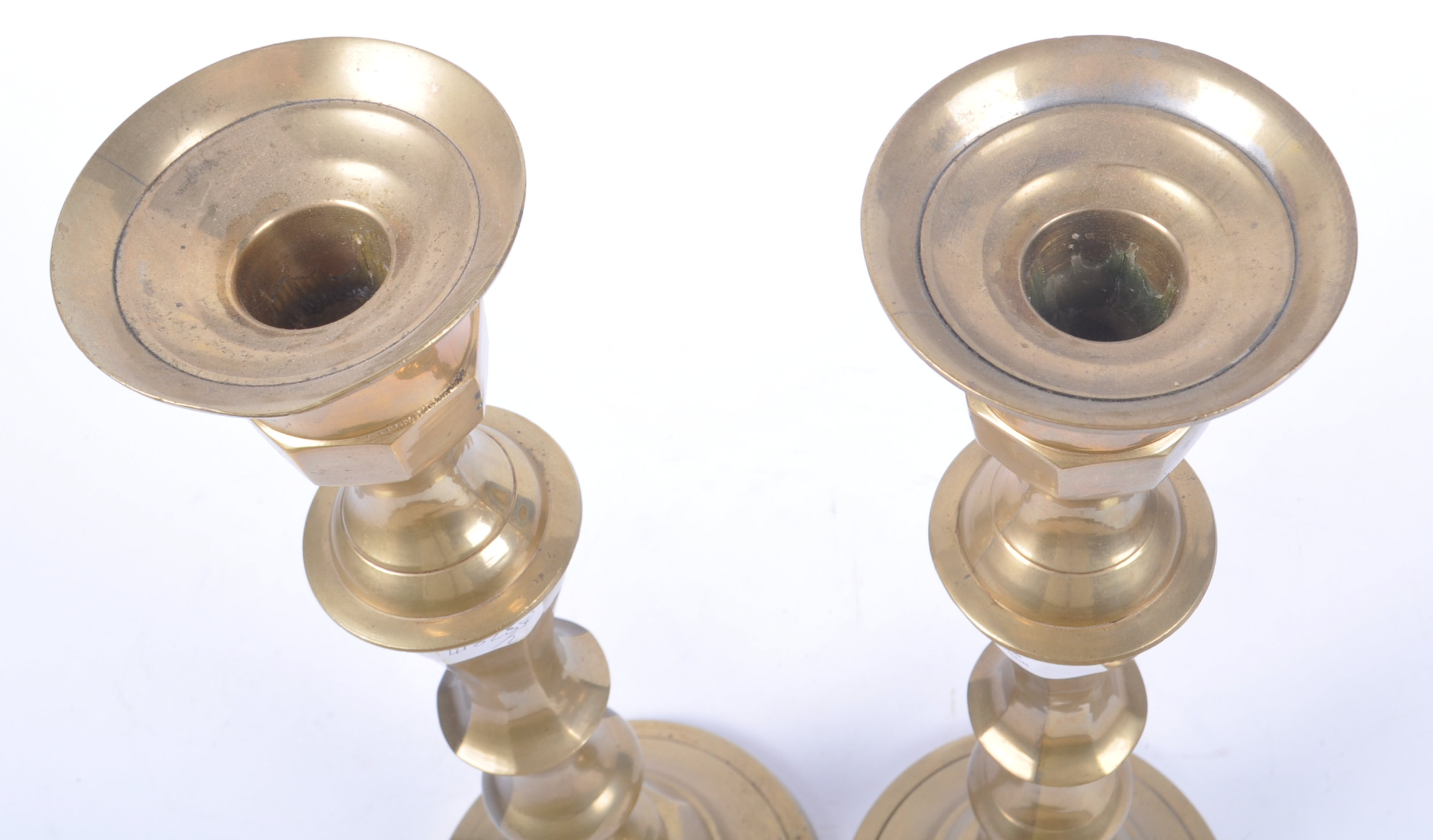 PAIR OF LARGE 19TH CENTURY BRASS CANDLESTICKS - Image 4 of 5