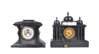 TWO LATE 19TH CENTURY BLACK MARBLE MANTEL CLOCKS