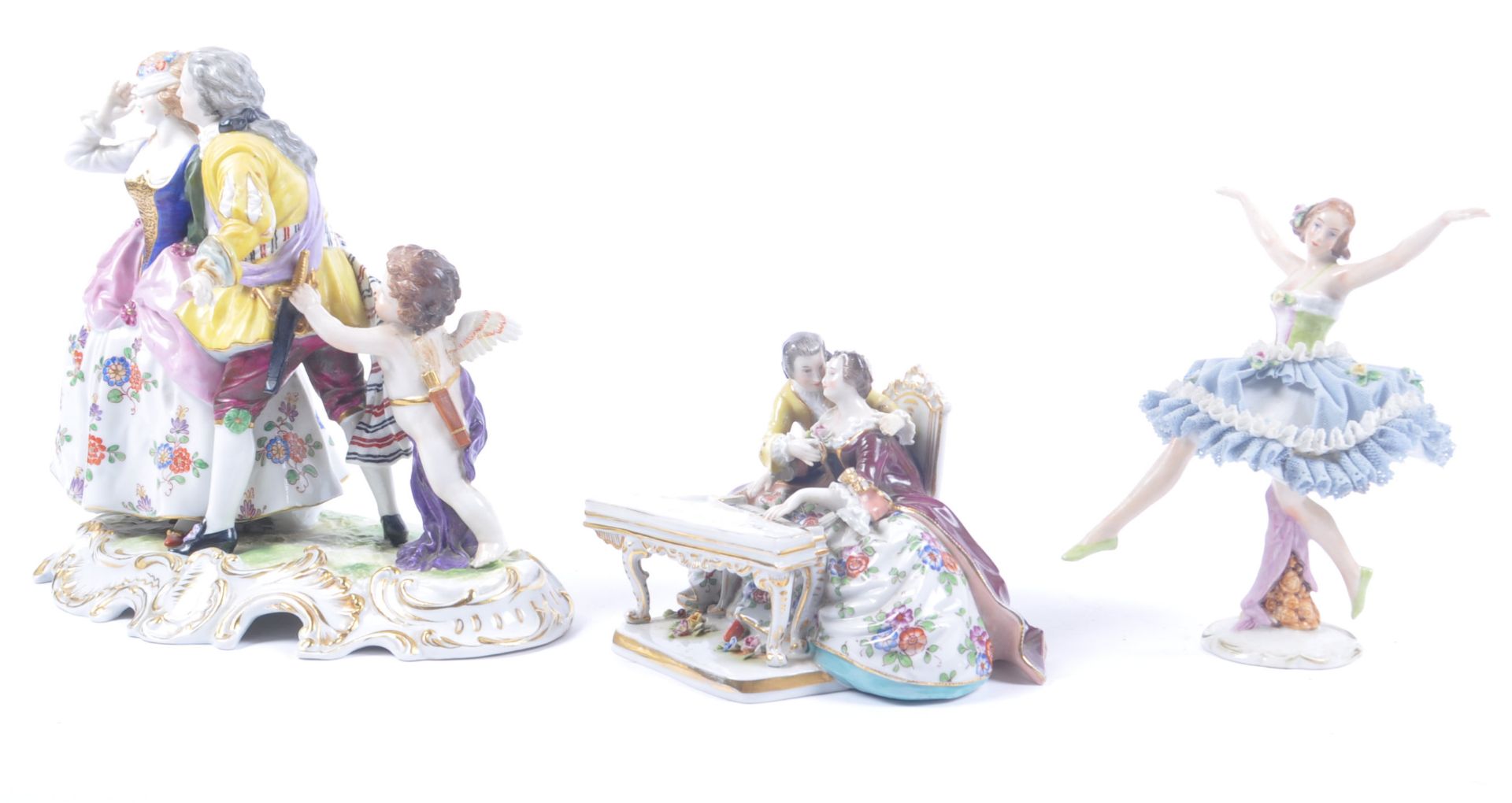 CLASSICAL NAPLES FIGURINE DIORAMA - DRESDEN BALLERINA & OTHER - Bild 5 aus 6