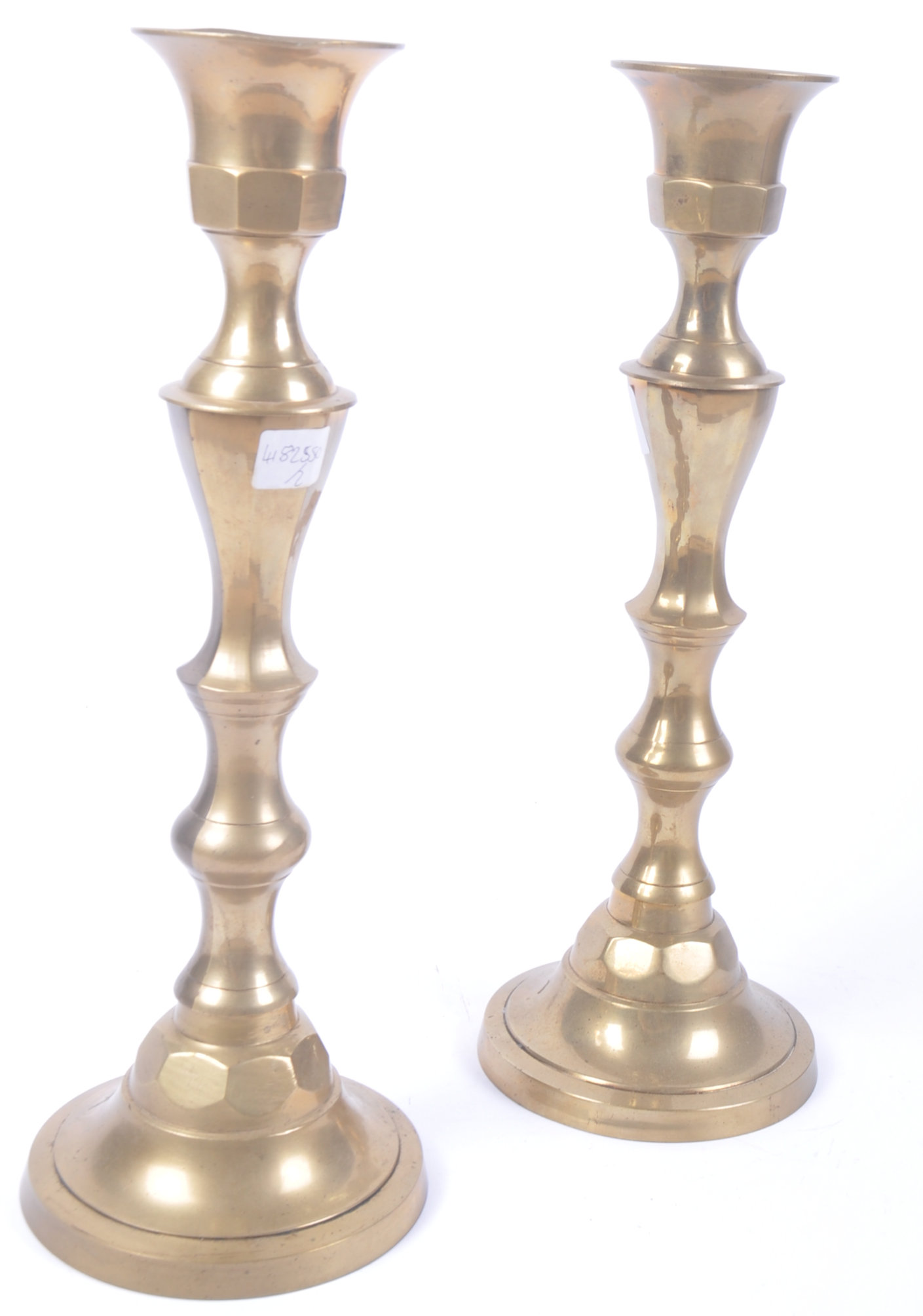 PAIR OF LARGE 19TH CENTURY BRASS CANDLESTICKS - Image 2 of 5