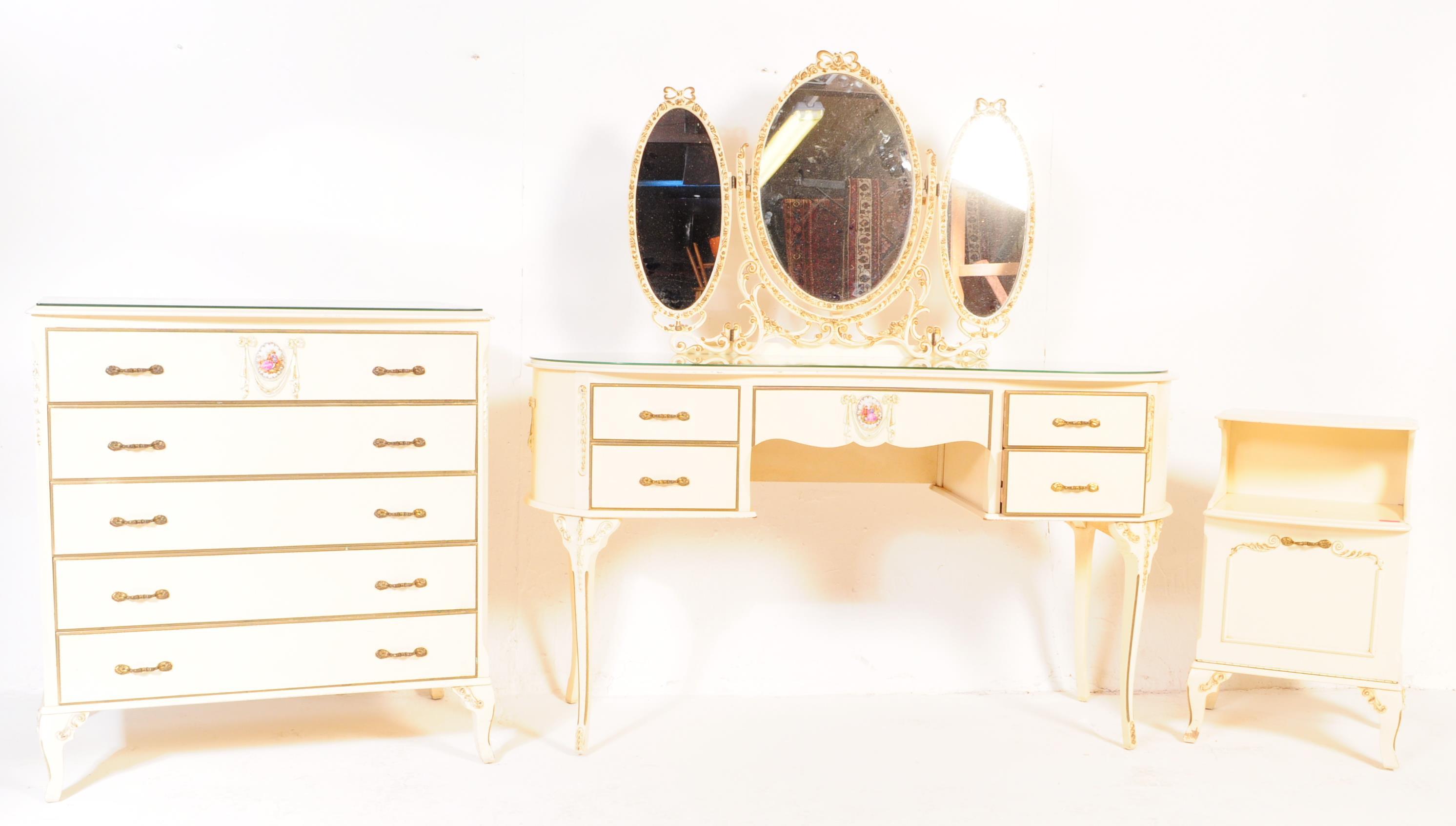 20TH CENTURY LOUIS XV STYLE DRESSING TABLE AND BEDSIDE