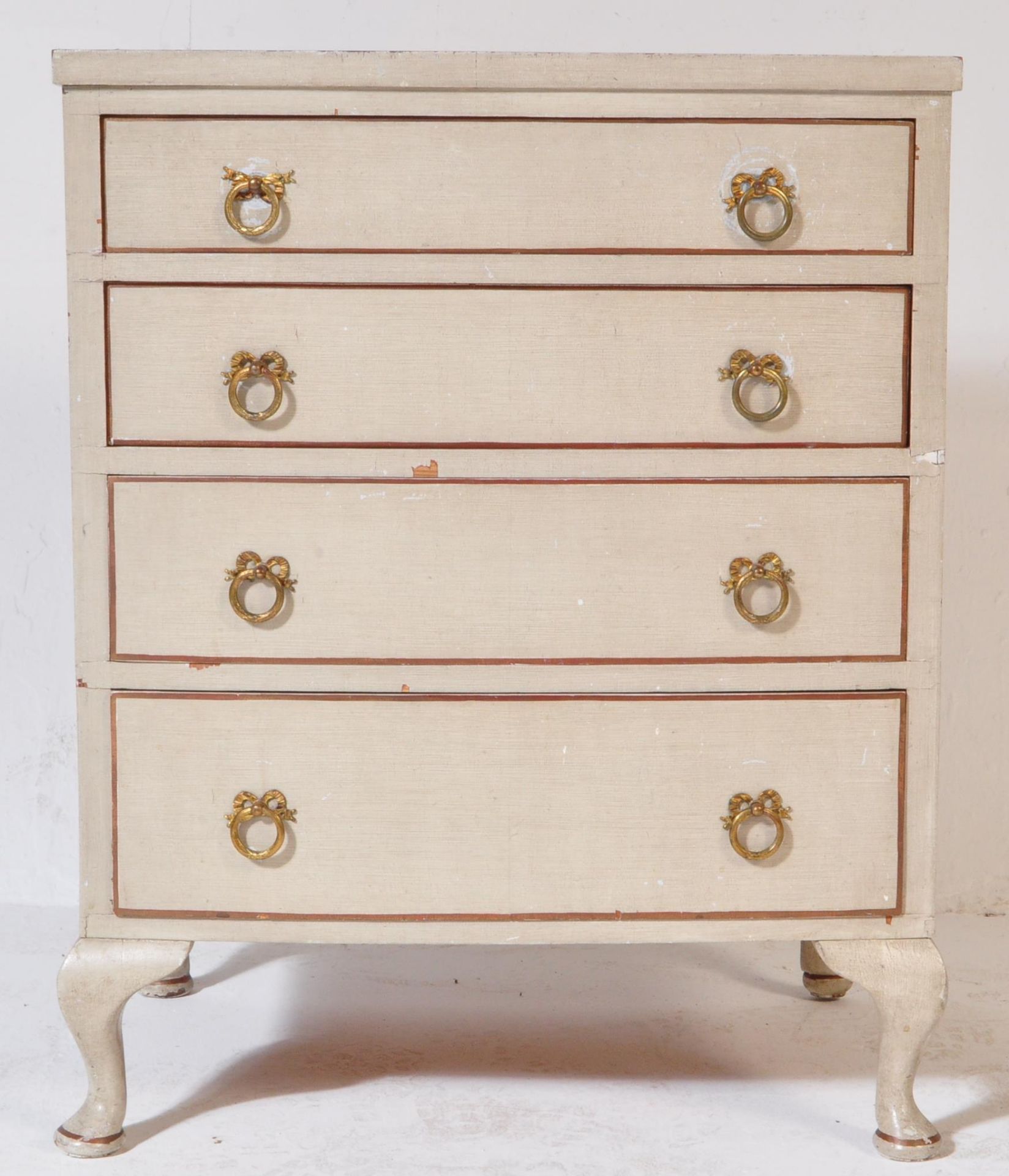 PAINTED FRENCH STENCIL DECORATED BOW FRONT CHEST DRAWERS - Bild 3 aus 5