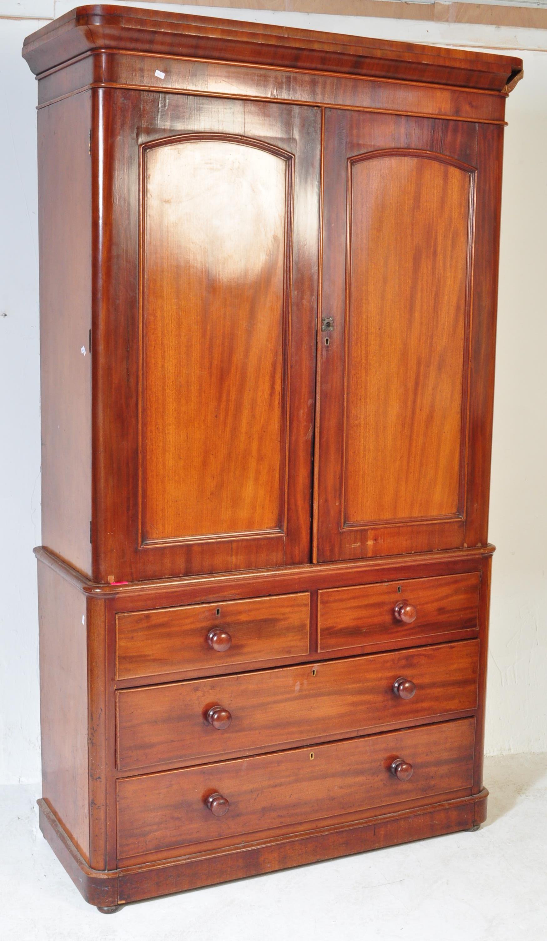 VICTORIAN 19TH CENTURY MAHOGANY LINEN PRESS WARDROBE