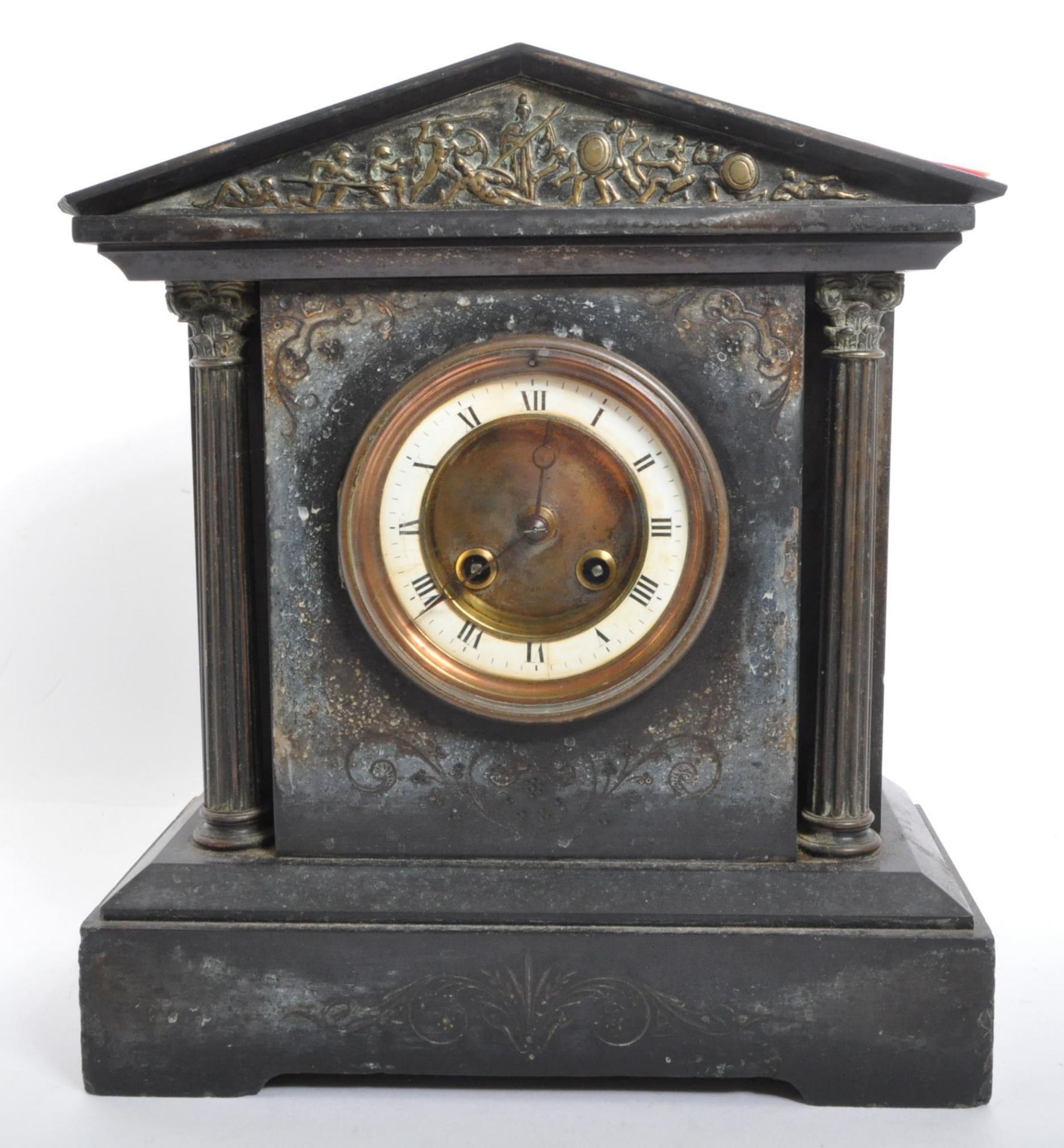 19TH CENTURY VICTORIAN SLATE EIGHT DAY MANTEL CLOCK