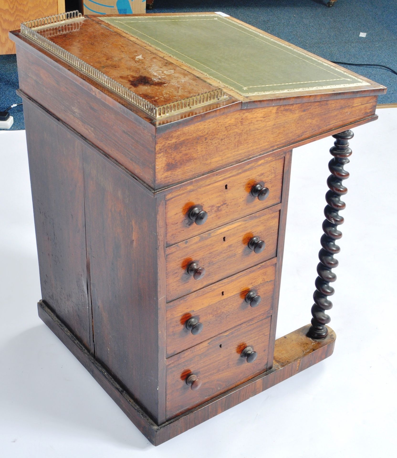 19TH CENTURY ROSEWOOD DAVENPORT WRITING TABLE DESK - Image 8 of 9