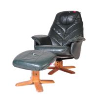 RETRO LEATHER SWIVEL RECLINING ARMCHAIR AND STOOL