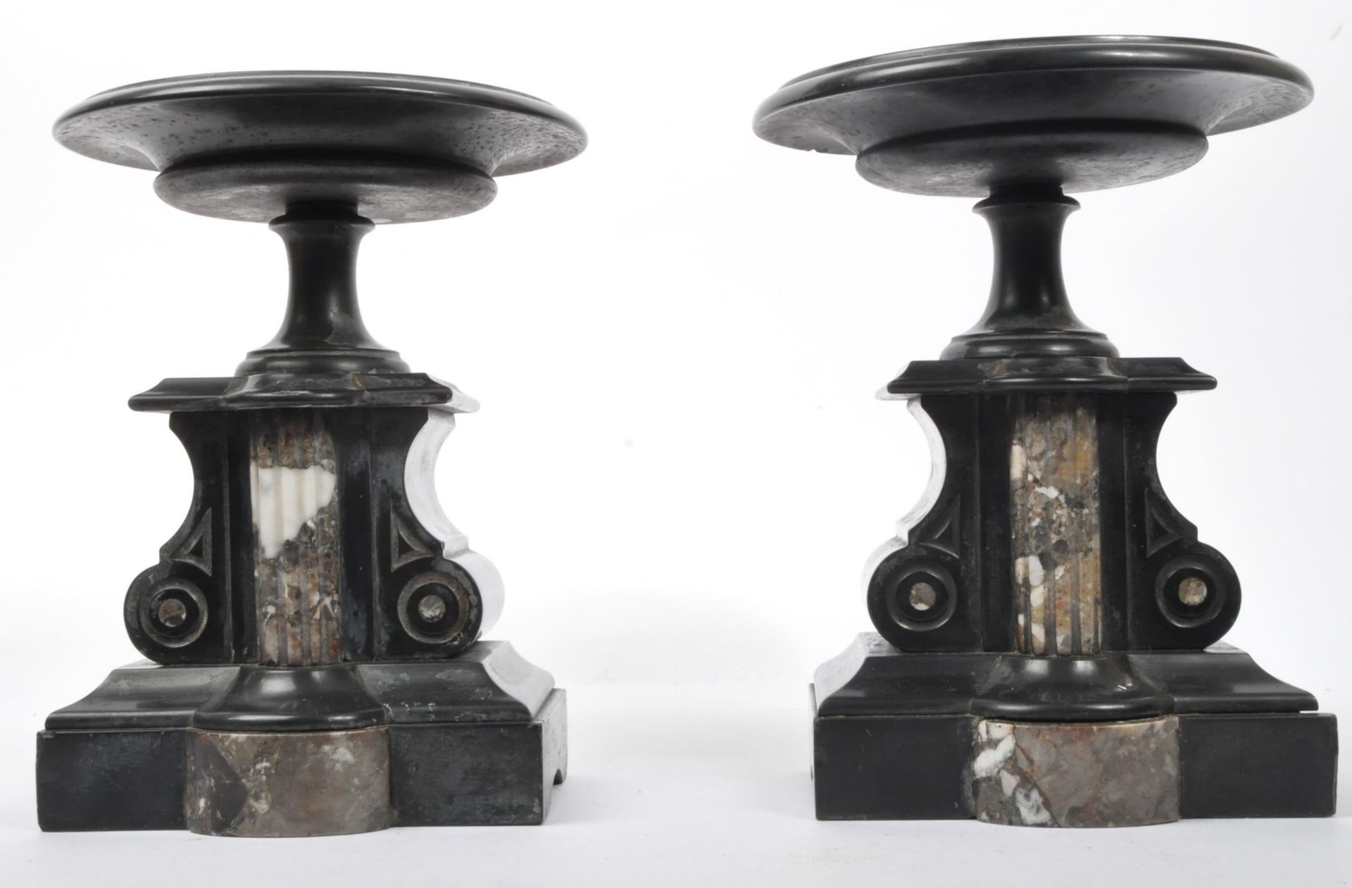 MATCHING PAIR OF VICTORIAN SLATE MARBLE CLOCK GARNITURES