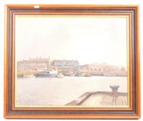 DON MICKLETHWAITE OIL ON CANVAS PAINTING - HARBOUR SCENE