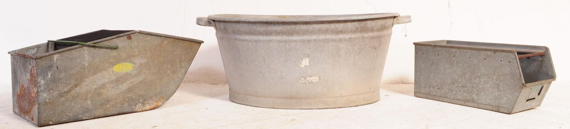 20TH CENTURY GALVANIZED BATH TUB & PLANTERS