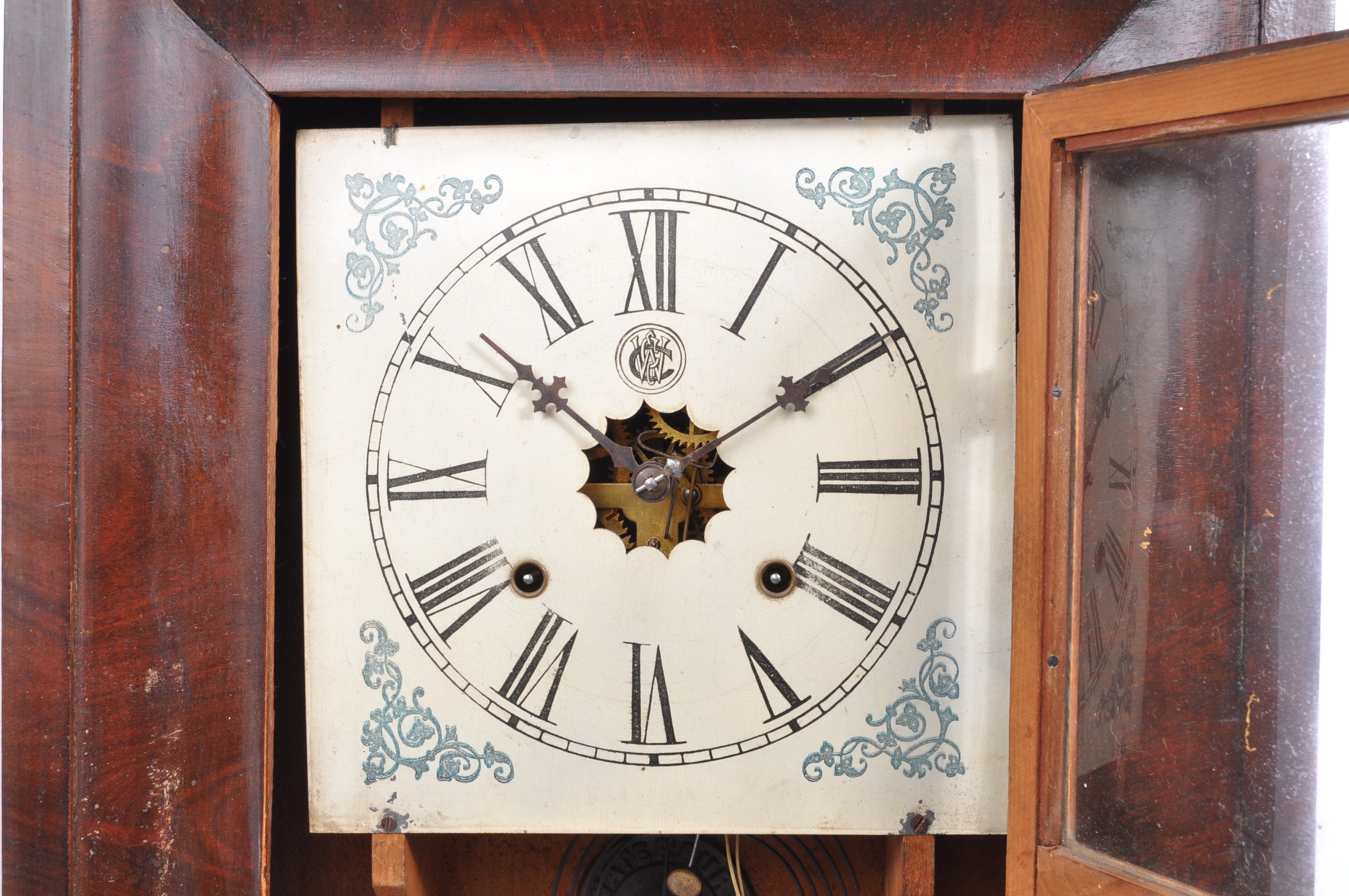 VICTORIAN AMERICAN 8-DAY WALNUT CASED WALL MANTEL CLOCK - Image 4 of 5