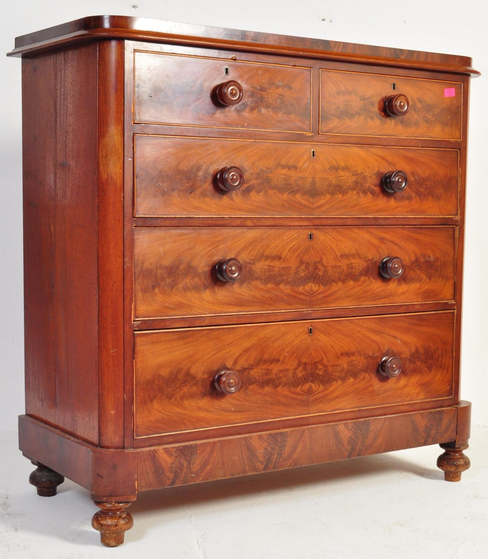 VICTORIAN FLAME MAHOGANY 2 OVER 3 CHEST OF DRAWERS