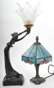 TWO ART NOUVEAU STYLE TABLE LAMPS - TIFFANY STYLE