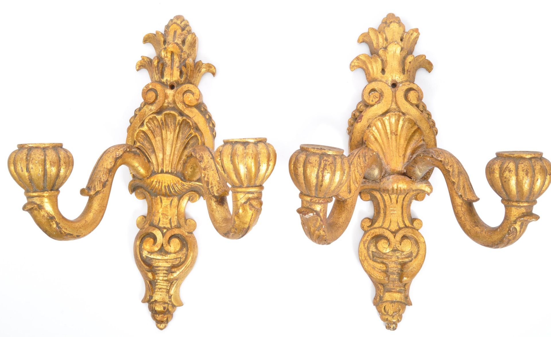 PAIR OF GILDED WOODEN WALL SCONCES