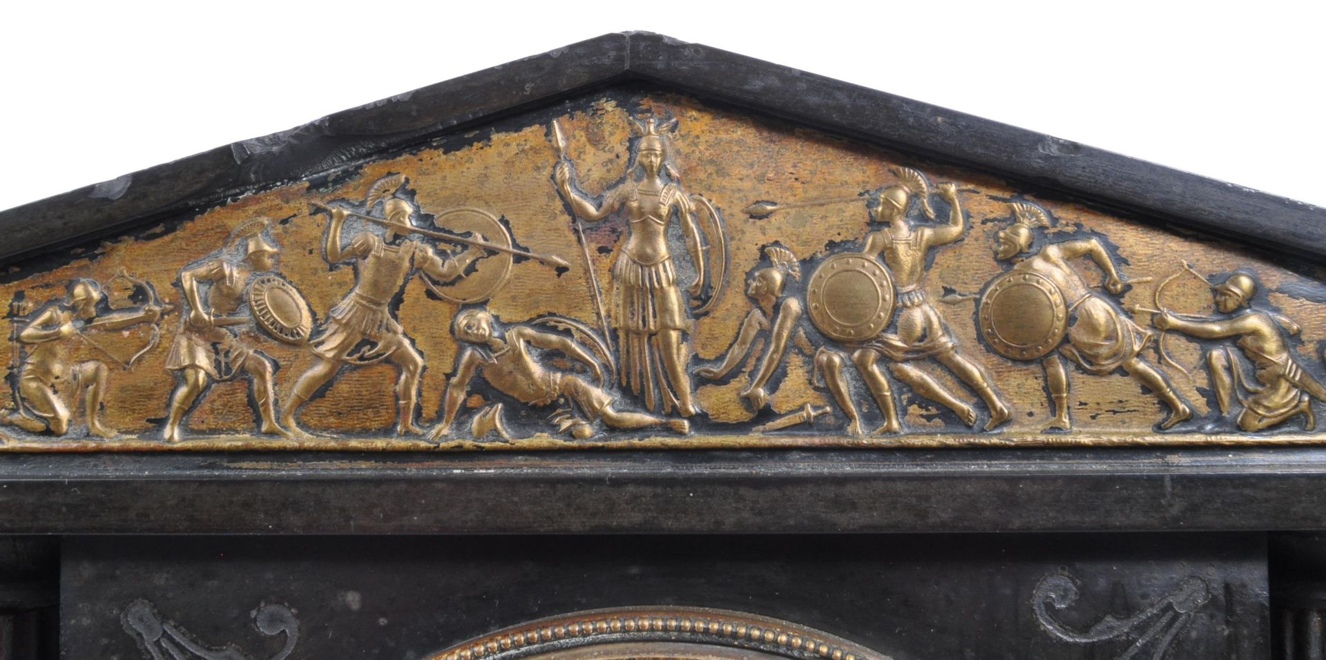 VICTORIAN 8-DAY SLATE TEMPLE PORTICO CASED MANTEL CLOCK - Image 3 of 6