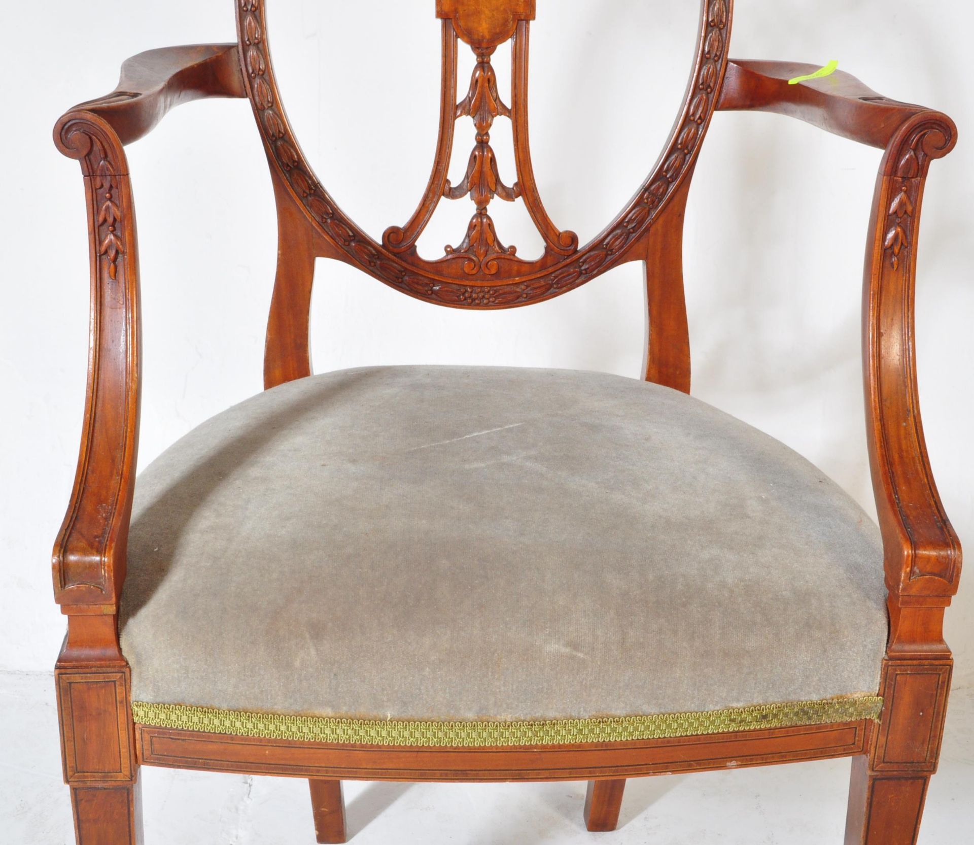 EDWARDIAN SATINWOOD CARVER ARMCHAIR - Image 4 of 5