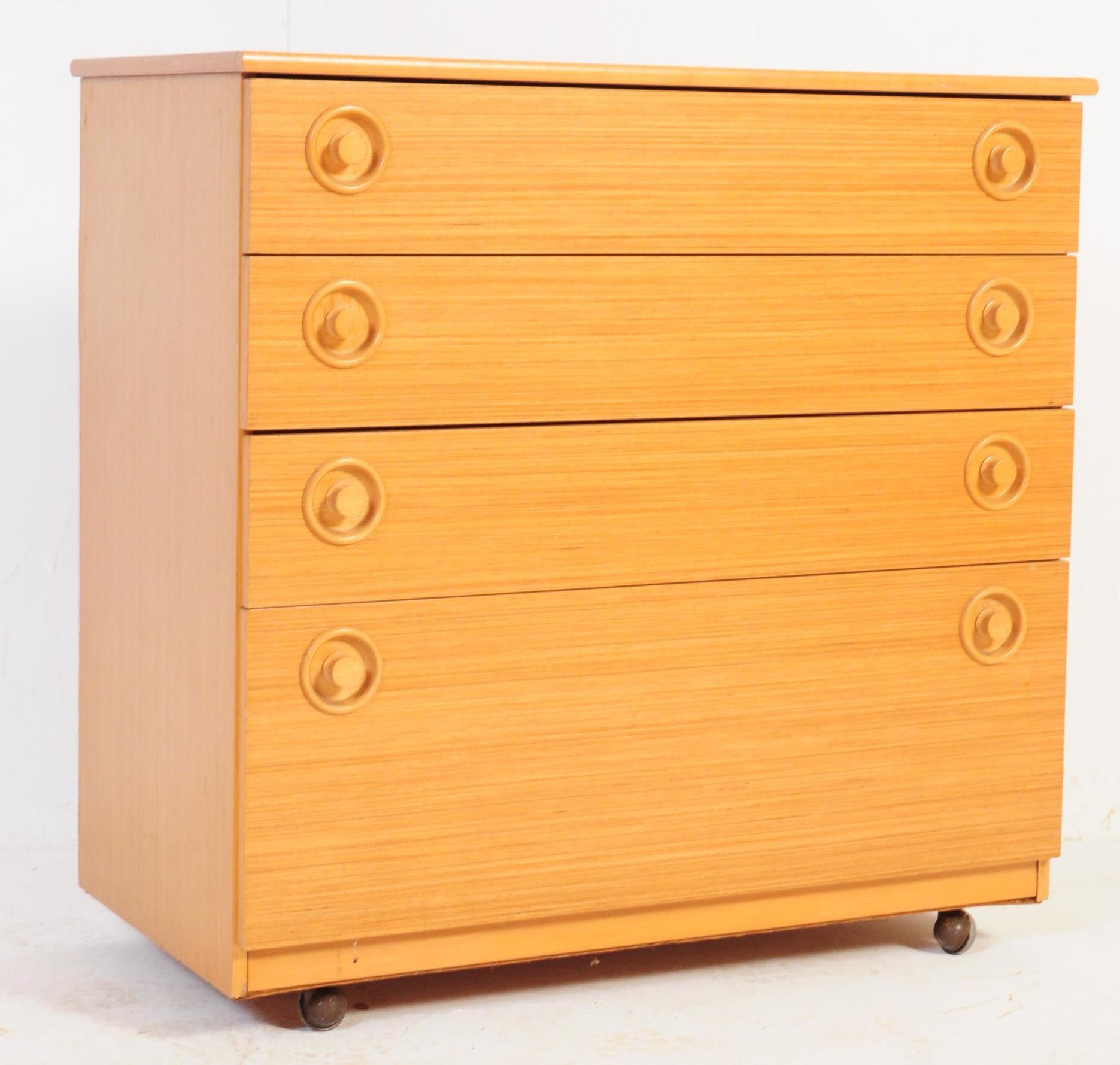 SCHREIBER - MID CENTURY TEAK VENEERED CHEST OF DRAWERS